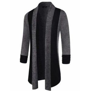 New Men's Long Cardigan Open Front Dark Grey